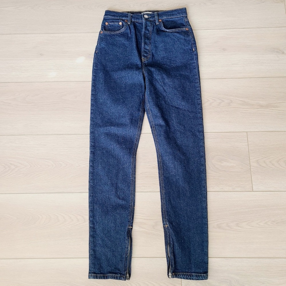 Re/Done Super High Drain Pipe Blue Jeans 28 Dark Wash High Rise Skinny Ankle Zip